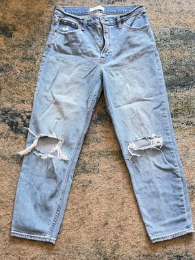 Abercrombie & Fitch Mom High Rise Light Wash Ripped Skinny Jeans